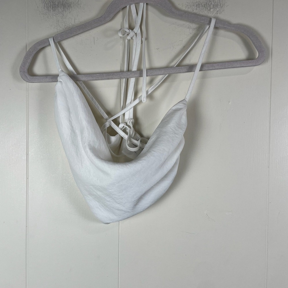 NONCHALANT LABEL White Halter Neck Tie Back Ruched Crop Top‎ XS